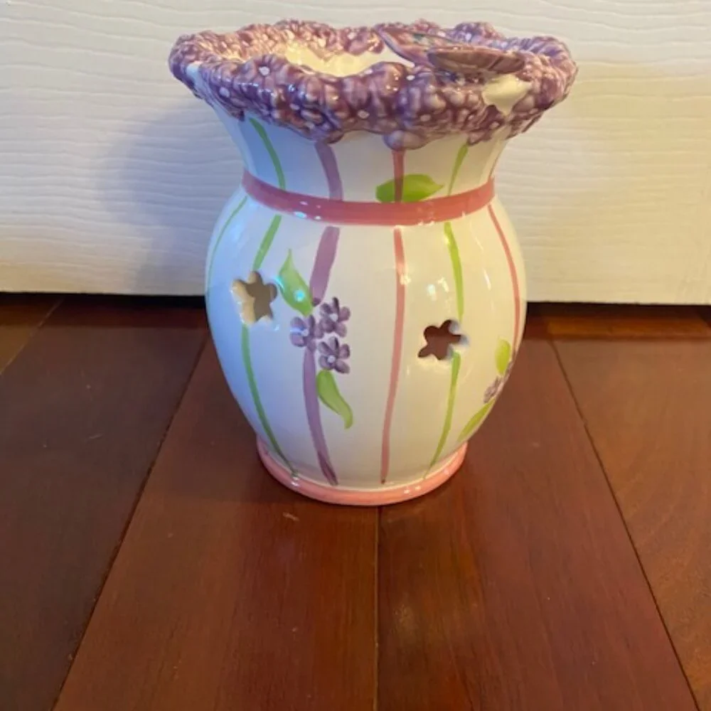 PartyLite Purple Butterfly Ceramic Wax Melt Warmer Tealight Candle Holder 5.5